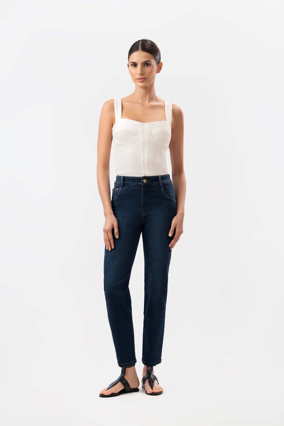 Cecil Leg Crop Dark Blue Jeans