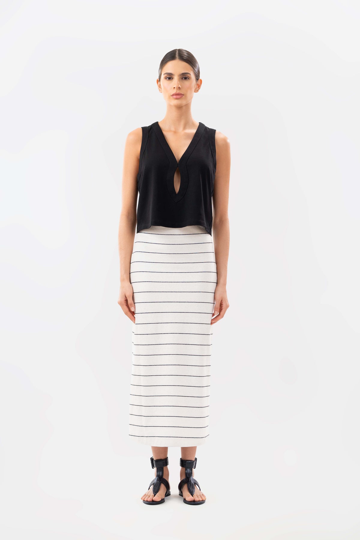 Alix Ivory Black Stripes Skirt