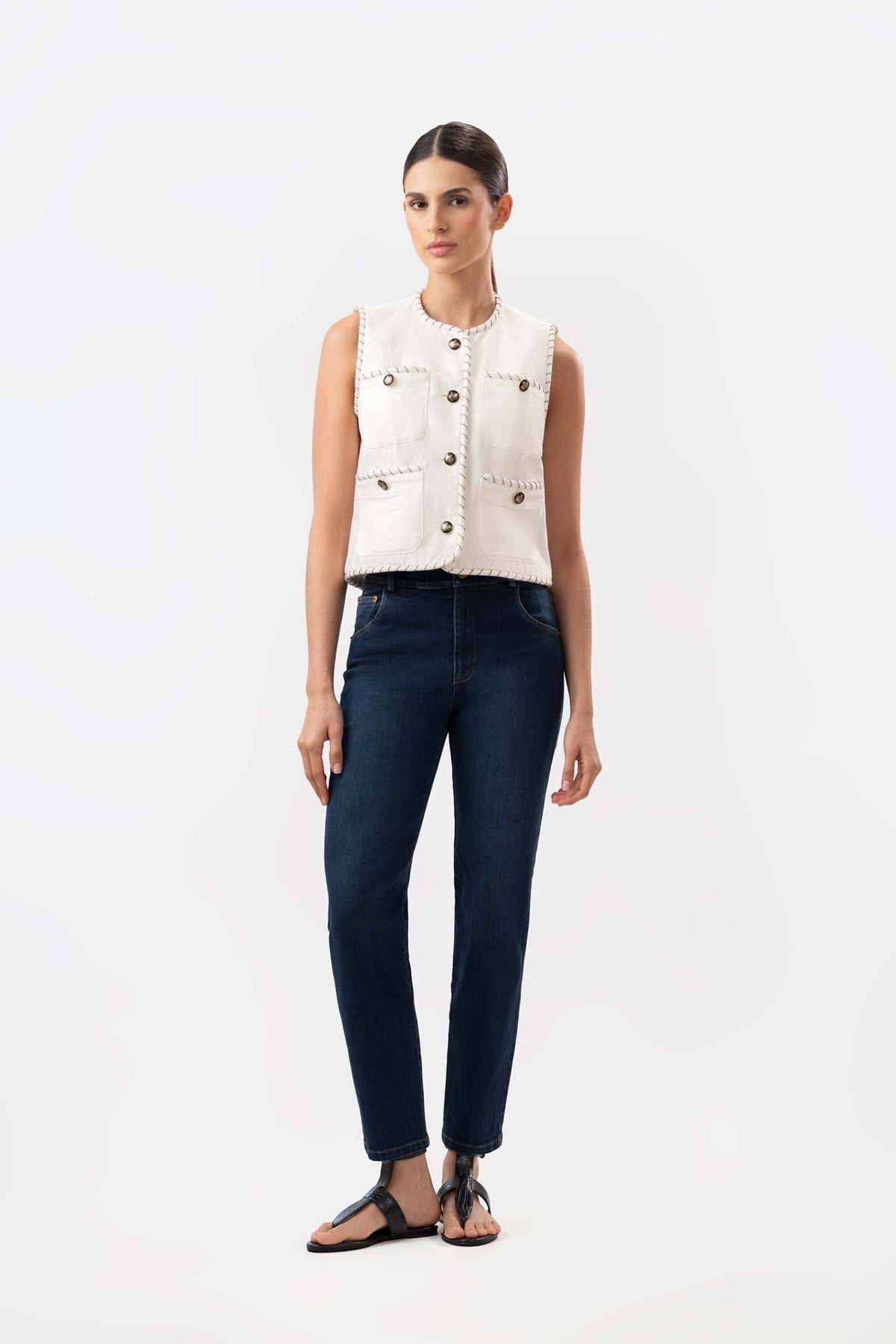 Cecil Leg Crop Dark Blue Jeans