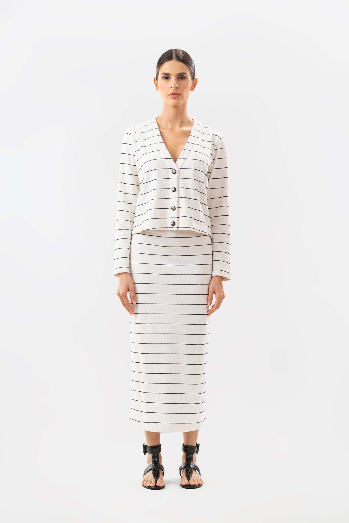 Alix Ivory Black Stripes Skirt
