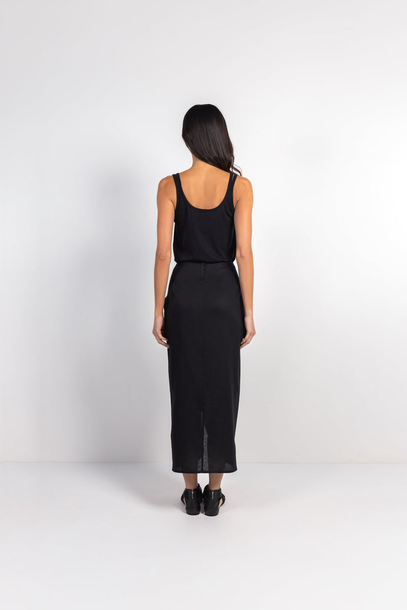 Corchea Black Linen Skirt